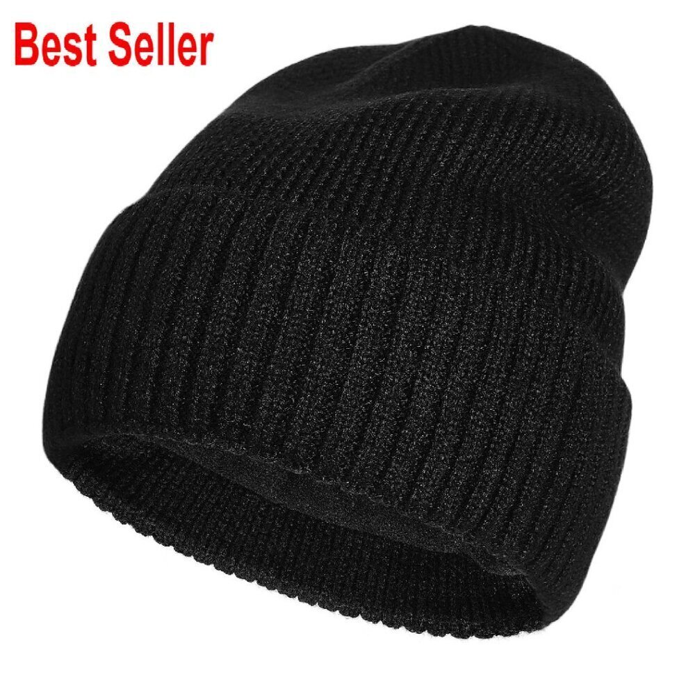 Merino Wool Knit Beanie Classic Cuff Unisex Warm Fleece Lined Winter Cap